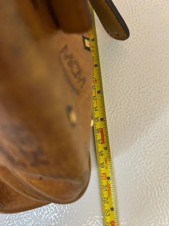 MCM Cognac Logo Visetos Barrel Satchel with Gold Plaque - Picture 10 of 14